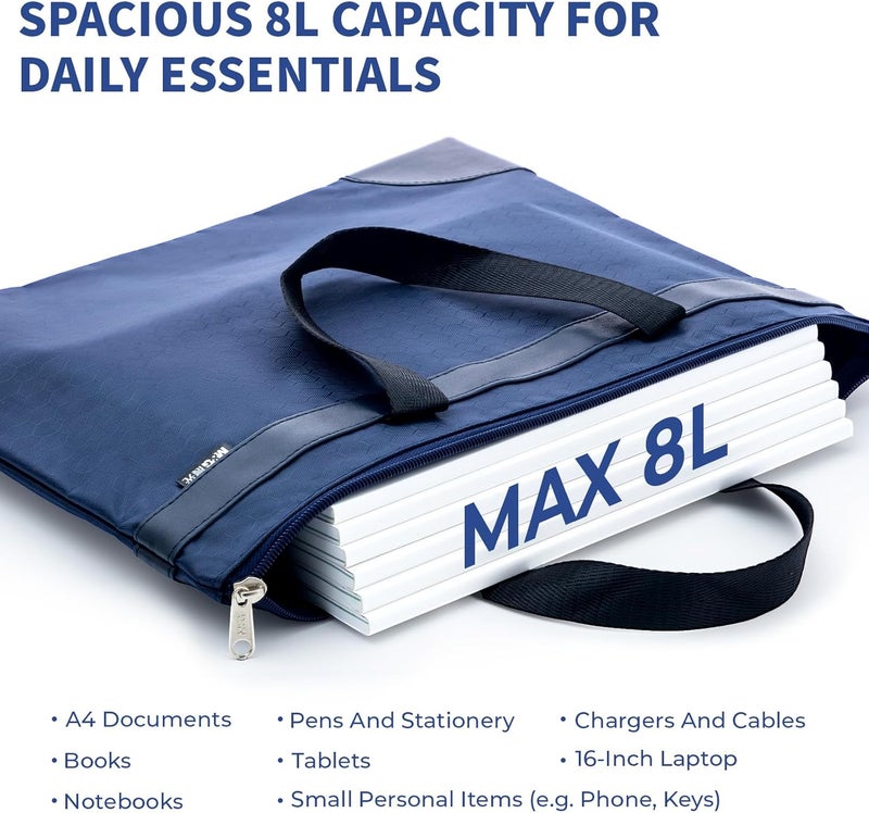 MG 12x15 in Large Zipper Pouch with Handle, A4 Foldable Lightweight Pocket Waterproof Oxford Document Storage Bag, File Organizer for Office Travel Books Papers Filing Folder – 1 Pack (Blue) - Image 3